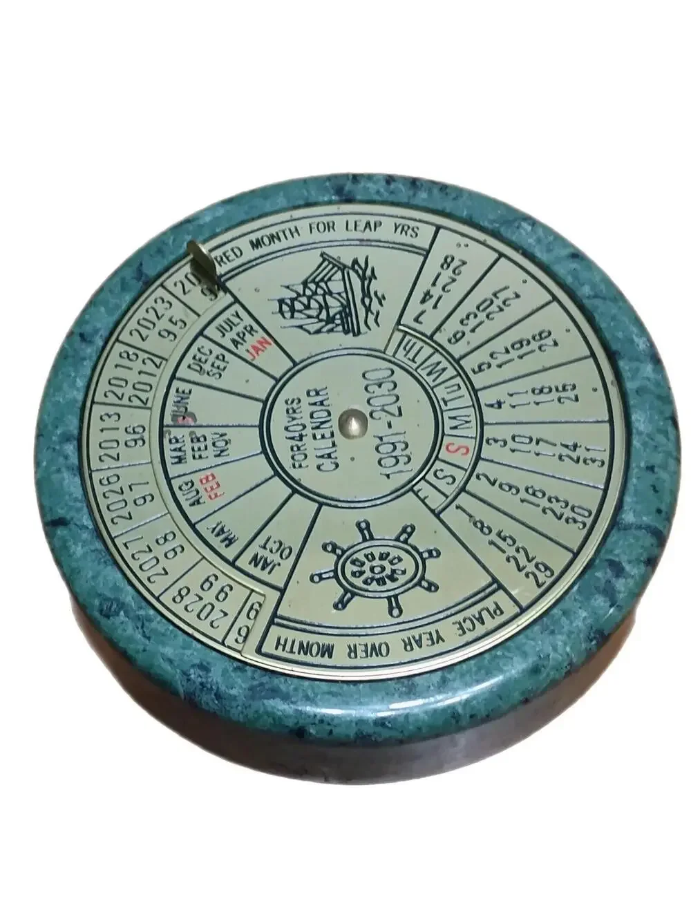 Vintage 19991-2030 Marble Brass 40 Year Perpetual Calendar Paper Weight Rare